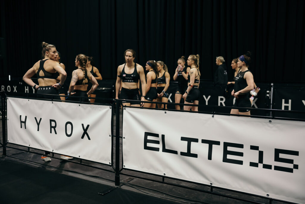 HYROX Pro Women Elite 15 athletes warming up before race start at 2025 World Championships