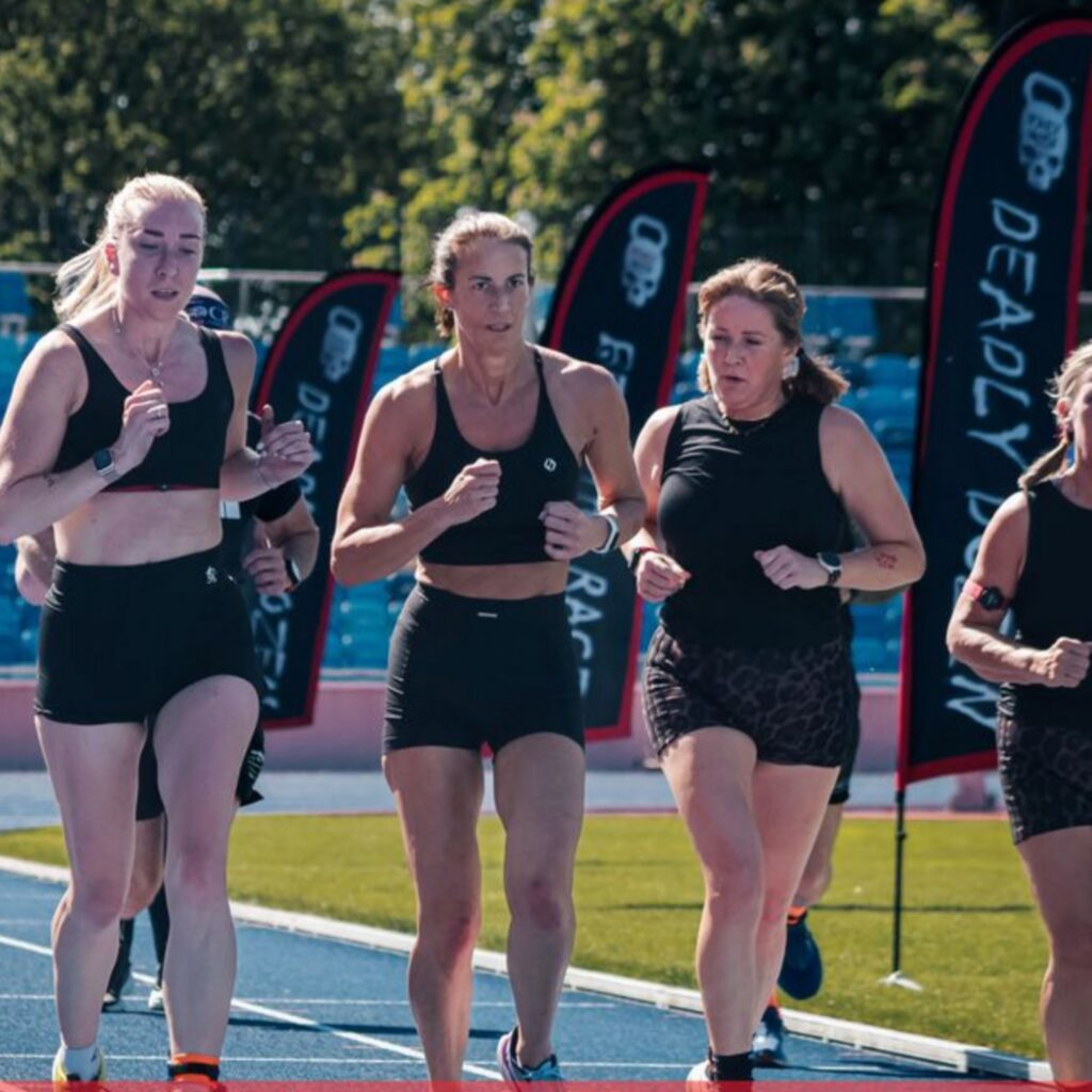 Deadly Dozen athletes competing during an outdoor fitness race in the UK.