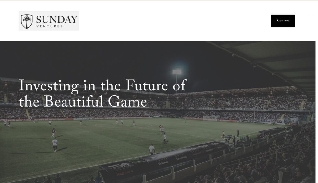 Screenshot of the Sunday Ventures website describing its multi-club football ownership strategy.