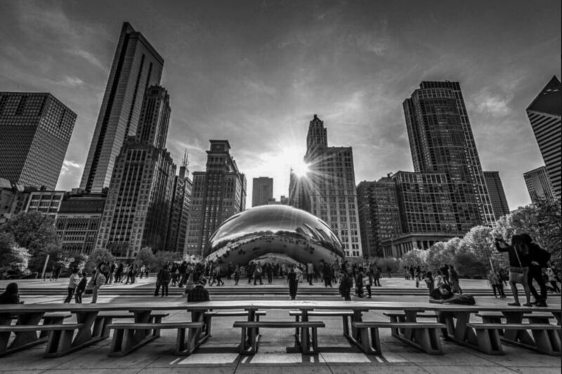 Downtown Chicago skyline and Cloud Gate sculpture near Navy Pier, host of HYROX World Championships 2025