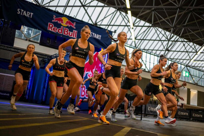 HYROX Elite 15 Women start their race at the 2025 World Championships in Chicago under the Red Bull start arch