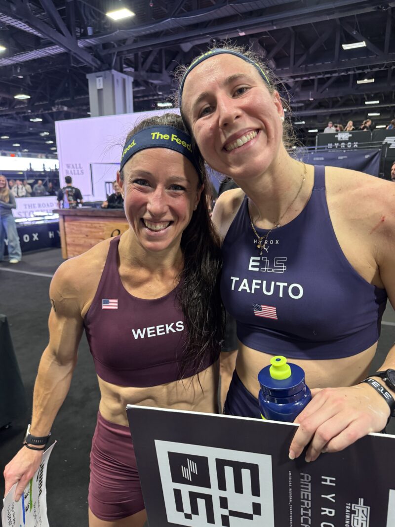 Lauren Weeks and Vivian Tafuto after winning the HYROX Washington DC Elite 15 Doubles race.