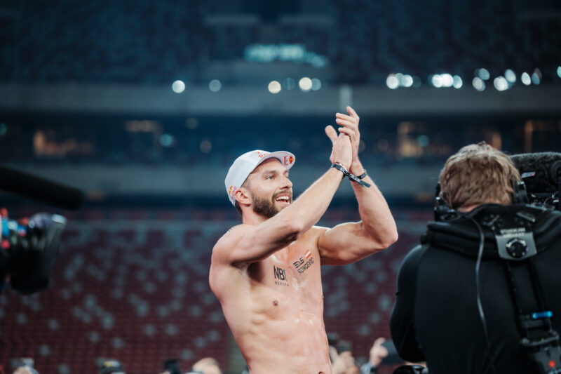 Alexander Roncevic celebrating after race at HYROX World Championships
