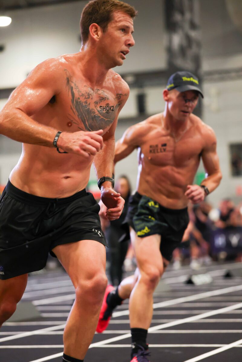 Men racing during HYROX Pro Doubles competition ahead of the 2026 HYROX World Championships in Stockholm