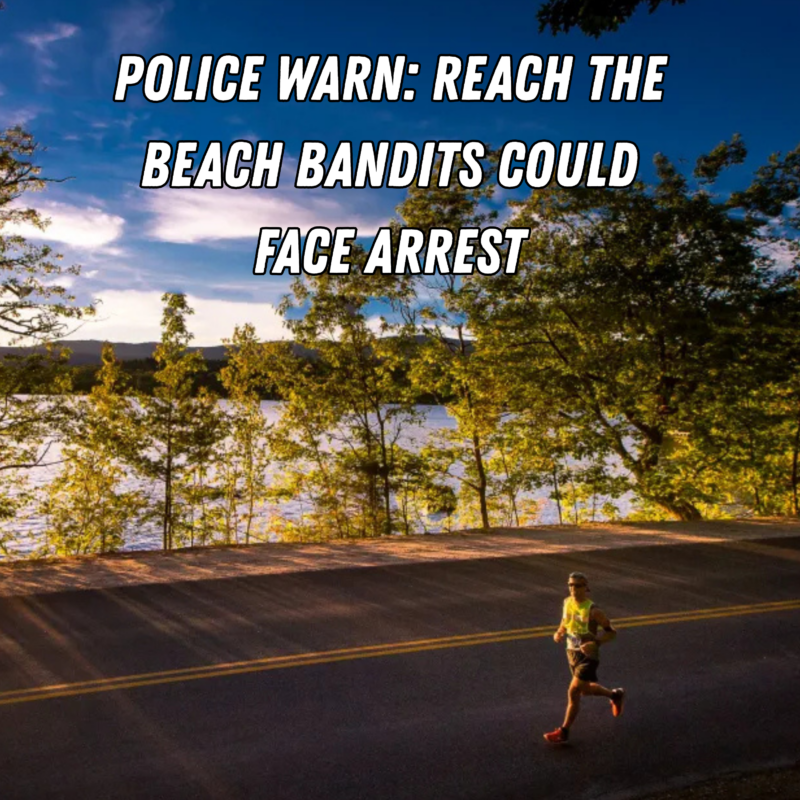 A runner on a road beside a lake in New Hampshire, used with a report on police warnings to unsanctioned Reach the Beach relay teams.