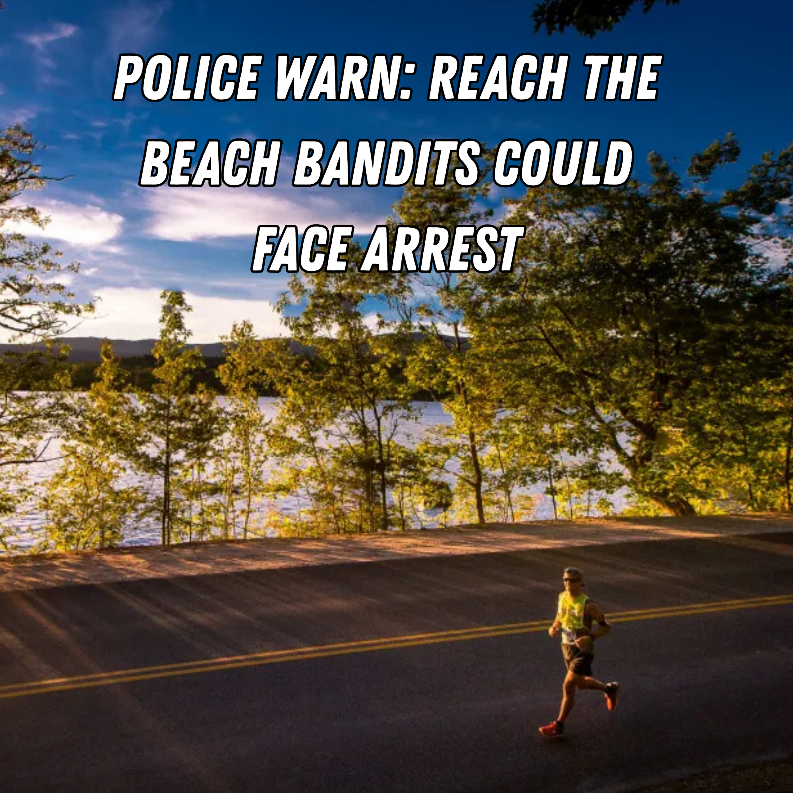 A runner on a road beside a lake in New Hampshire, used with a report on police warnings to unsanctioned Reach the Beach relay teams.