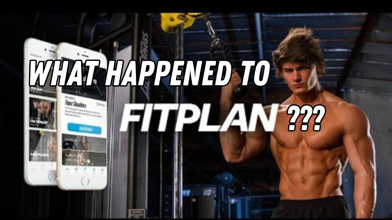 Featured image showing Fitplan workout app screens beside a fitness model in a gym, with the text “What Happened to Fitplan?”