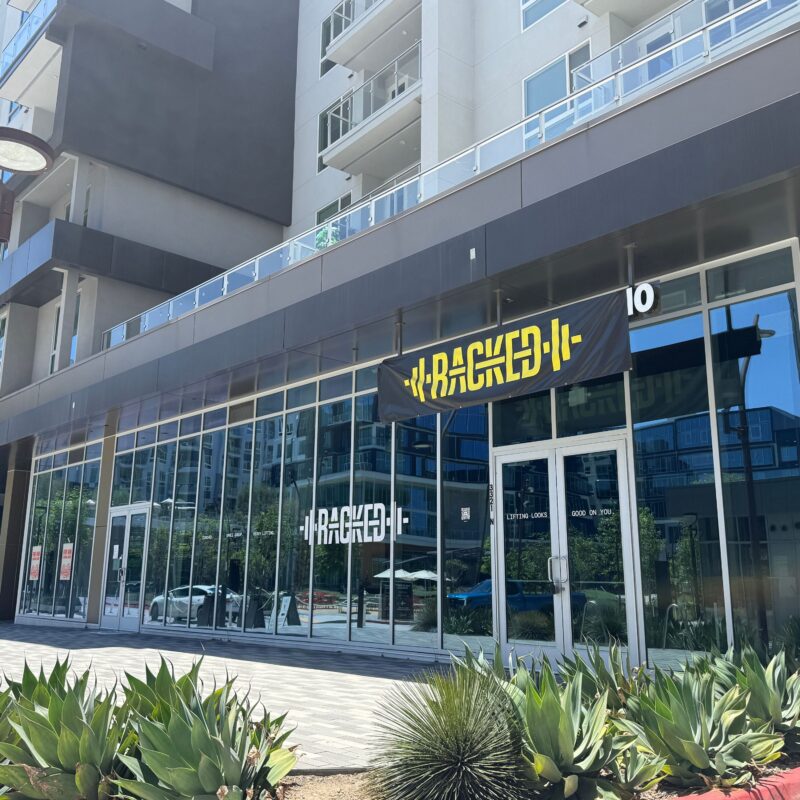 Racked storefront at the Culver City property named in Hughes-Nelson Painting's lawsuit against FitLab