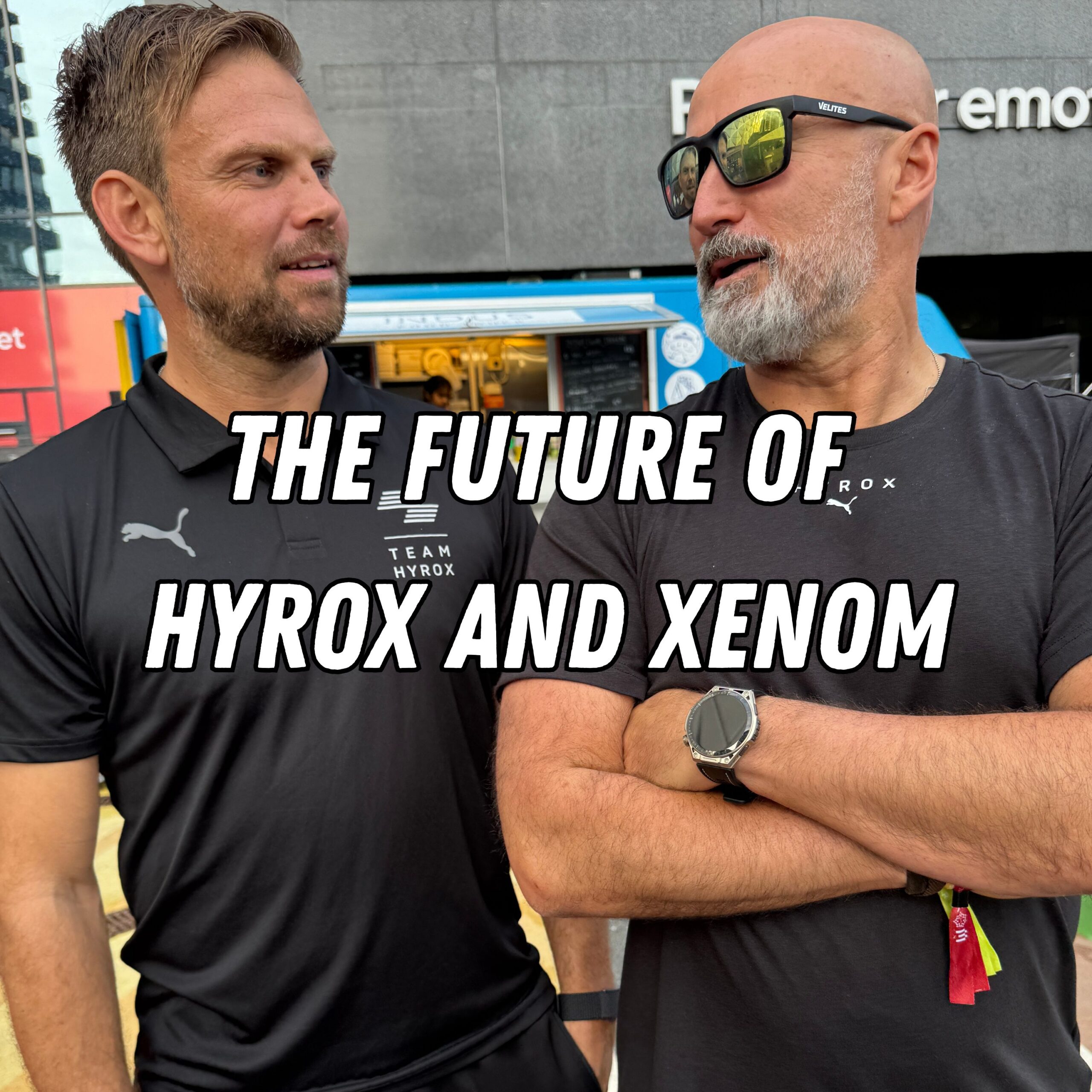 HYROX co-founders Christian Toetzke and Moritz Fürste speaking together at a HYROX event.