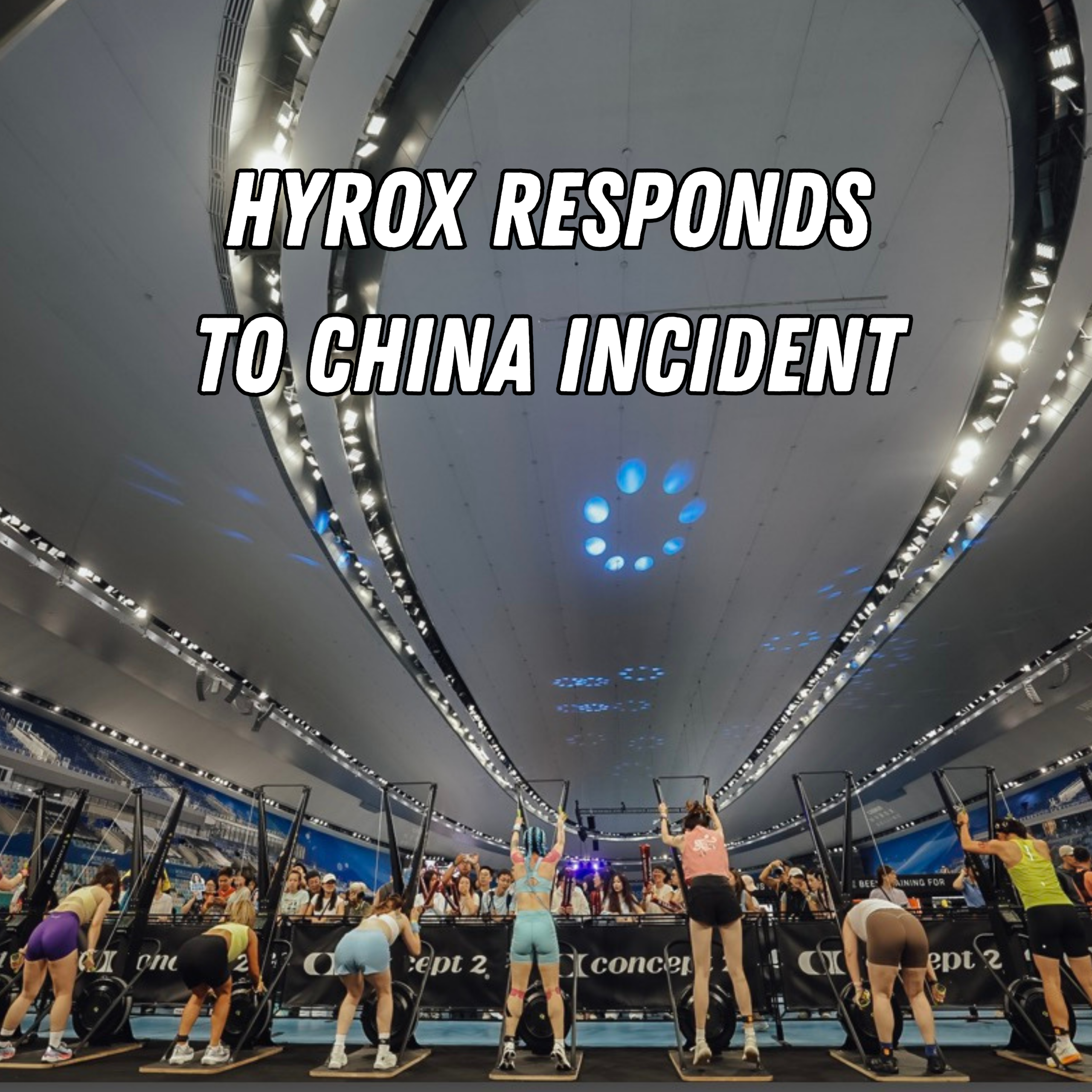 HYROX athletes compete during the HYROX Beijing event inside a stadium.