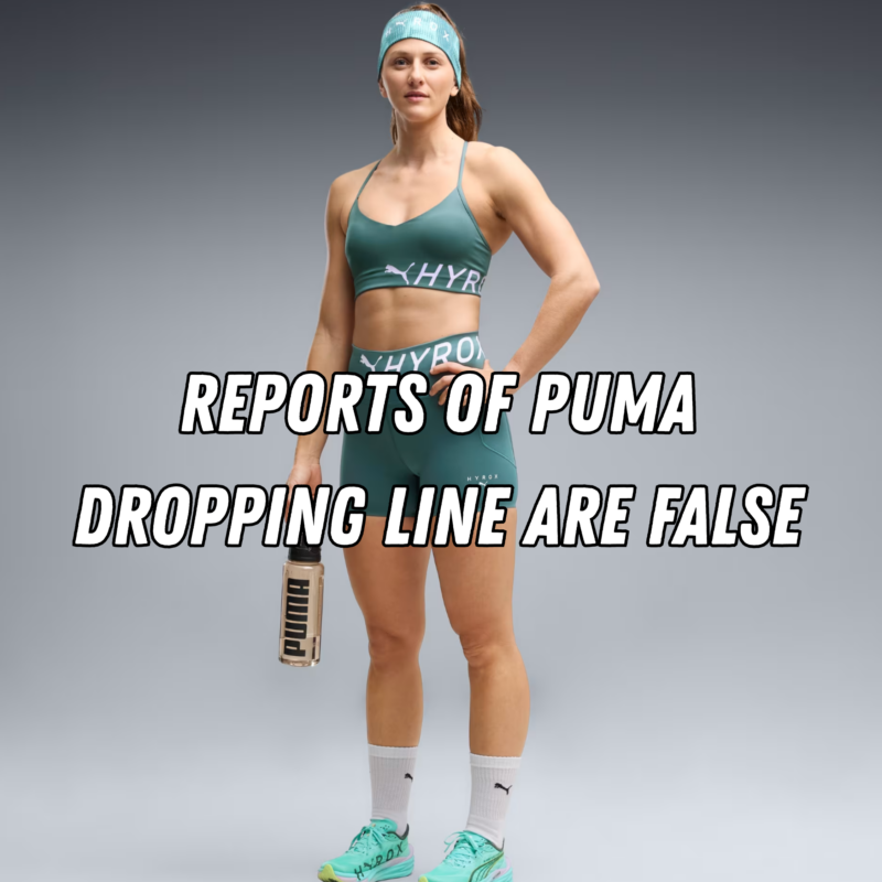 Joanna Wietrzyk wearing PUMA HYROX gear with text reading “Reports of PUMA Dropping Joanna Are False”