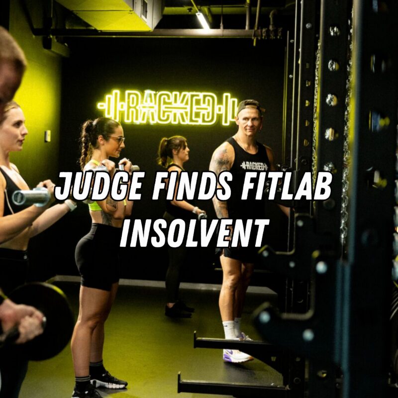 Racked Culver City gym interior with text reading “Judge Finds FitLab Insolvent”