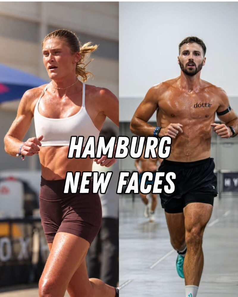 Saskia Millard and Jack Driscoll running in HYROX races, shown side by side with the text "Hamburg New Faces"