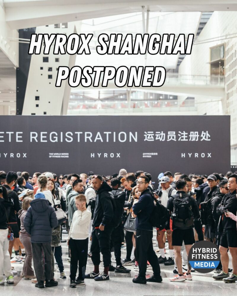 Athletes and spectators gather near the HYROX registration area in Shanghai.